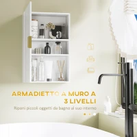 kleanking Armadietto Bagno a Muro con Anta Decorata, Maniglia Dorata e Ripiani Regolabili, 40x15x60 cm, Bianco(m-4)