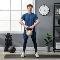 SPORTNOW Pesa Rusa 8 kg Revestimiento de PU y Relleno de Arena para Entrenamiento de Fuerza 20x14x24 cm Naranja y Gris(m-2)