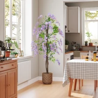 HOMCOM Artificial Wisteria Flower, Tall Fake Plant with 756 Leaves and 54 Flowers in Pot, Decorative Artificial Plant for Home Indoor Decor, 180 cm, Purple(m-9)