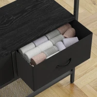 HOMCOM Garderobenständer mit Schuhregal, Kleiderständer im Industrie-Design, 2 Stoffschubladen, 8 Haken, Metallrahmen, Schwarz(m-9)