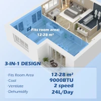 HOMCOM 9,000 BTU Mobile Air Conditioner for Room up to 28m², with Dehumidifier, 24H Timer, Wheels, Window Mount Kit(m-4)