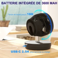 HOMCOM Ventilateur de bureau avec télécommande et batterie rechargeable, alimenté par USB, inclinaison et hauteur réglables, noir(m-5)