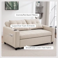 HOMCOM Two-Seater Pull-Out Sofa Bed - Beige(m-6)