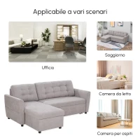 HOMCOM Divano Letto 3 Posti con Chaise Longue Contenitore in Tessuto, 217x134x85cm, Grigio(m-7)