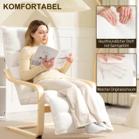 HOMCOM Fotel Lounge z brzozy, tapicerowany, regulowany podnóżek, Biały(m-4)