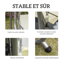 Outsunny Balancelle de jardin 3 places convertible toit inclinaison réglable 2 x 1,2 x 1,64 m acier polyester beige(m-6)