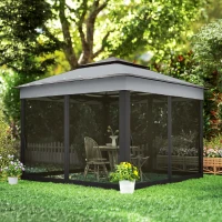 Outsunny 3 x 3(m) Pop Up Gazebo, Height Adjustable Instant Event Shelter with Netting and Carrying Bag, Grey(m-9)