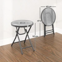 Outsunny Table basse ronde bistro de jardin Ø 60 x 50H cm pliable métal noir plateau verre trempé noir(m-3)