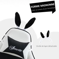 Vinsetto Chaise de gaming avec support lombaire, hauteur réglable, dossier inclinable, oreilles de lapin et appui-tête, noir(m-4)