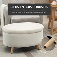 HOMCOM Tabouret de rangement ovale intérieur, coffre, pouf, revêtement effet velours, 71 x 51,5 x 42 cm, beige(m-6)