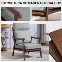 HOMCOM Sillón de Salón Tapizado en PU con Marco de Madera Cojines Acolchados Gruesos Gris y Madera Nogal(m-7)