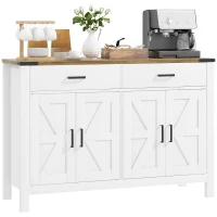 HOMCOM Buffet meuble de rangement style rural 2 tiroirs et 2 placards avec étagères réglables, 120 x 39,3 x 82,5 cm, blanc(m-10)