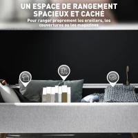 HOMCOM Banc de rangement 53,8L avec siège rembourré en lin et accoudoirs, pour salon, chambre, entrée, 132 x 42 x 50 cm, gris(m-5)