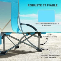 Outsunny Lot de 2 chaises de plage pliable chaises camping pliante légère sac de transport porte-gobelet 70 x 58 x 79 cm bleu(m-7)