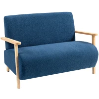 HOMCOM Sofá de 2 Plazas Tapizado en Borreguito 118 cm con Acolchado Grueso Reposabrazos y Patas de Madera Azul Oscuro(m-11)