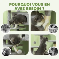 PawHut Arbre à chat hauteur 138 cm, tour de jeux pour chats avec griffoir, plate-formes, 2 niches, 49 x 49 x 138 cm gris clair(m-6)