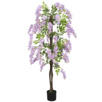 HOMCOM Artificial Wisteria Flower, Tall Fake Plant with 756 Leaves and 54 Flowers in Pot, Decorative Artificial Plant for Home Indoor Decor, 180 cm, Purple(m-11)