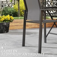 Outsunny Lot de 2 chaises de jardin chaises empilables d'extérieur respirant avec accoudoirs aluminium 56 x 58 x 89 cm gris foncé(m-5)