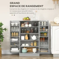 HOMCOM Armoire meuble de cuisine garde-manger 2 portes avec 5 étagères et 12 porte-épices - 60 x 30 x 104 cm - gris(m-4)