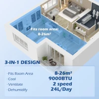 HOMCOM 7,000 BTU Mobile Air Conditioner for Room up to 26m², with Dehumidifier, 24H Timer, Wheels, Window Mount Kit(m-4)