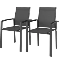 Outsunny Lot de 2 chaises de jardin chaises empilables d'extérieur respirant avec accoudoirs aluminium 56 x 58 x 89 cm gris foncé(m-1)