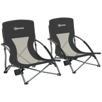 Outsunny Lot de 2 chaises de plage pliable chaises camping pliante légère sac de transport porte-gobelet 58 x 55 x 62 cm noir(m-11)