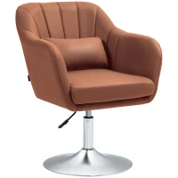 HOMCOM Fauteuil de salon coussins lombaires hauteur réglable pivotant 360° piètement en métal marron(m-7)