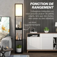 HOMCOM Lampadaire avec étagères moderne à LED avec port USB A+C, interrupteur à pied pour salon, chambre, bureau, noir(m-5)
