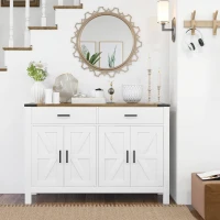 HOMCOM Buffet meuble de rangement style rural 2 tiroirs et 2 placards avec étagères réglables, 120 x 39,3 x 82,5 cm, blanc(m-8)