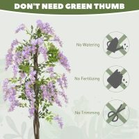 HOMCOM Artificial Wisteria Flower, Tall Fake Plant with 756 Leaves and 54 Flowers in Pot, Decorative Artificial Plant for Home Indoor Decor, 180 cm, Purple(m-5)