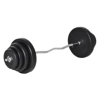 HOMCOM Barra de Pesas Curvada 70 kg Barra de Rizo Set de Musculación con 8 Discos de Pesos 2,5kg-15kg Intercambiables para Entrenamiento Culturismo en Gimnasio Casa 140x38,5x38,5 cm Negro(m-1)