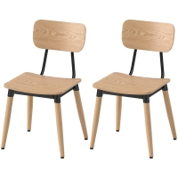 HOMCOM Lot de 2 chaises de salle à manger modernes avec pieds en acier et dossier incurvé, effet bois naturel