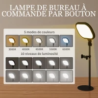 HOMCOM Lampe de bureau LED dimmable 5 modes de couleur 10 niveaux de luminosité port USB minuterie support pour téléphone noir(m-5)