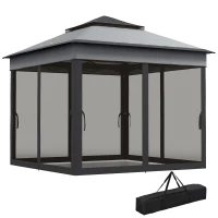 Outsunny 3 x 3(m) Pop Up Gazebo, Height Adjustable Instant Event Shelter with Netting and Carrying Bag, Grey(m-12)