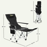 Outsunny 2er Set Campingstuhl faltbar Angelstuhl mit abnehmbar Fußstütze Getränkehalter belastbar 120 kg Schwarz(m-3)