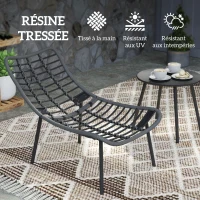 Outsunny Salon de Jardin extérieur en résine tressée 2 personnes ensemble de meubles de jardin coussins de 15 cm d'épaisseur gris(m-6)
