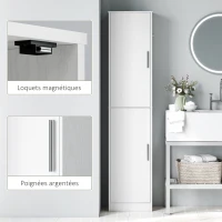 HOMCOM Meuble de salle de bain colonne avec 2 portes et 4 étagères réglables, 40 x 35 x 180 cm, blanc(m-6)