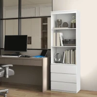 HOMCOM Bibliothèque haute de 180 cm avec 3 étagères et 3 tiroirs 60 x 35 x 180 cm en bois blanc(m-6)