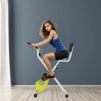 HOMCOM Vélo d'appartement pliable vélo de fitness vélo d'intérieur 8 niveaux de résistance magnétique avec dossier selle réglable écran LCD multifonction capteur fréquence cardiaque jaune(m-2)