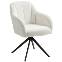 HOMCOM 360 Degree Swivel Accent Chair, Teddy Fleece Fabric Armchair, Upholstered Tufted Vanity Chair with Steel Legs for Living Room, Bedroom, Home Office, White
