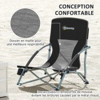 Outsunny Lot de 2 chaises de plage pliable chaises camping pliante légère sac de transport porte-gobelet 58 x 55 x 62 cm noir(m-5)