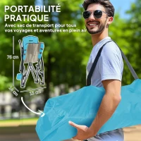 Outsunny Chaise de plage pliable chaise camping pliante légère sac de transport porte-gobelet 58 x 55 x 62 cm bleu(m-4)
