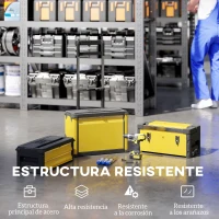 HOMCOM Caja de Herramientas con Ruedas Apilable Carro de Herramientas de Acero con Bandeja Mango Telescópico Amarillo y Negro(m-7)