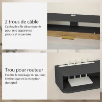HOMCOM Meuble TV suspendu avec compartiments ouverts, porte rabattable et passe-câbles, 160 x 24 x 16 cm, gris(m-6)