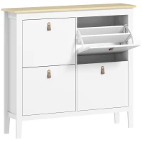 HOMCOM Meuble à chaussures 20 paires avec 4 tiroirs, portes rabattables, étagères amovibles et réglables, blanc(m-11)