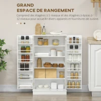 HOMCOM Armoire meuble de cuisine garde-manger 2 portes avec 5 étagères et 12 porte-épices - 60 x 30 x 104 cm - blanc(m-4)