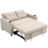 HOMCOM Two-Seater Pull-Out Sofa Bed - Beige(m-11)
