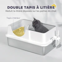 PawHut Maison de toilette pour chat avec couvercle amovible, bac à litière chat fermé côtés hauts, 60,5x40,5x42cm, blanc(m-8)