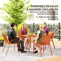 Outsunny Table de jardin extérieure avec 4 chaises empilables, plateau à lattes 80 cm, structure en acier anti-rouille, orange(m-4)