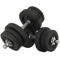 HOMCOM Ensemble d'haltères courtes total 25 kg dumbbell paires poids réglable - barres incluses acier polyuréthane noir(m-1)